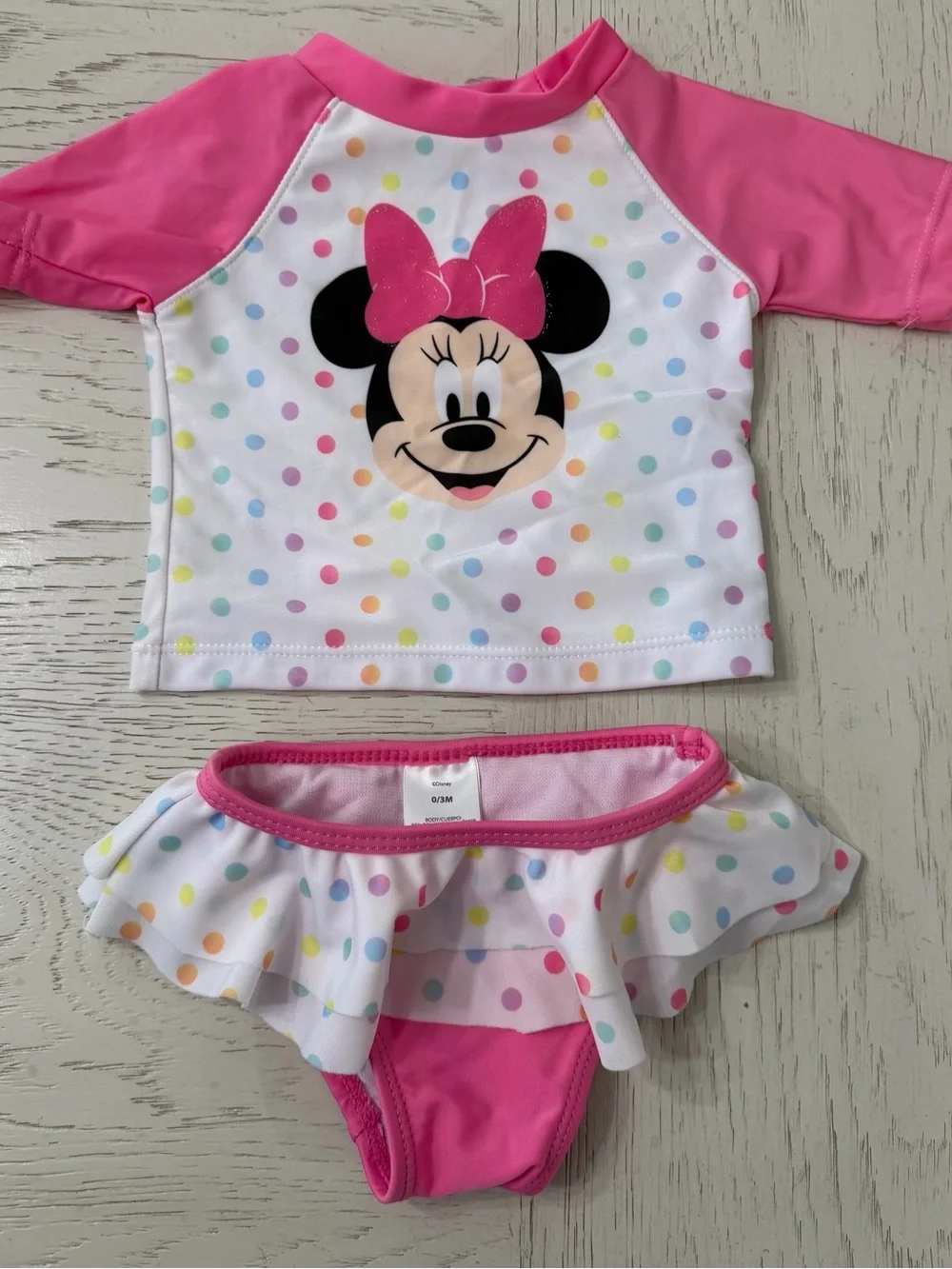 Disney Pink and White Minnie Mouse Polka Dot Two-Piece Swimsuit Bikini 0-3 M